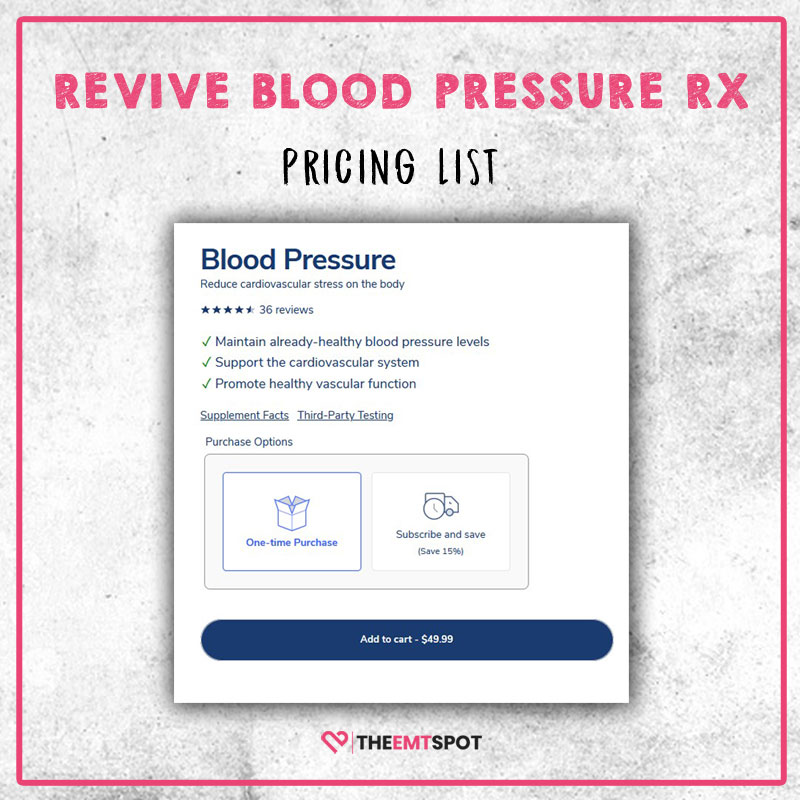 revive blood pressure rx pricing list