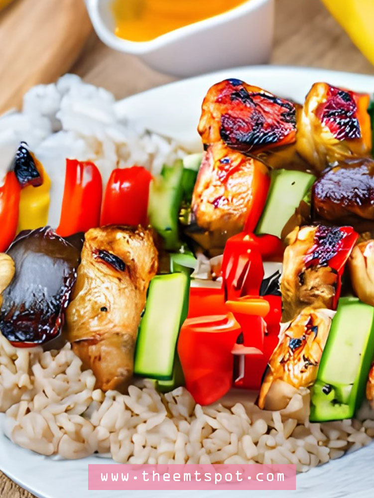Grilled Chicken And Vegetable Skewers With Brown Rice