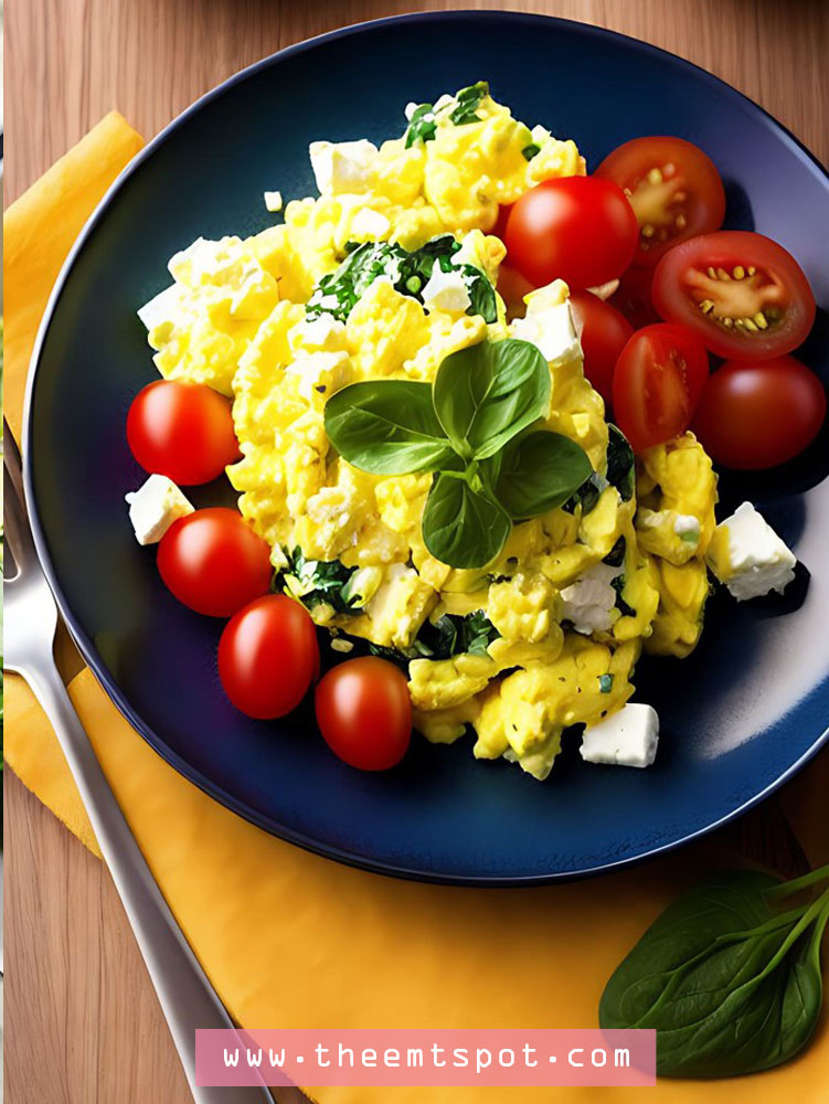 Scrambled Eggs With Spinach, Tomatoes, And Feta Cheese recipe
