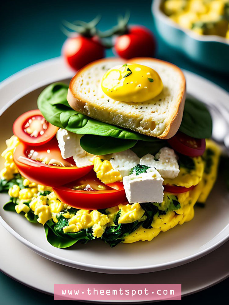 Scrambled Eggs With Spinach, Tomatoes, And Feta Cheese recipe
