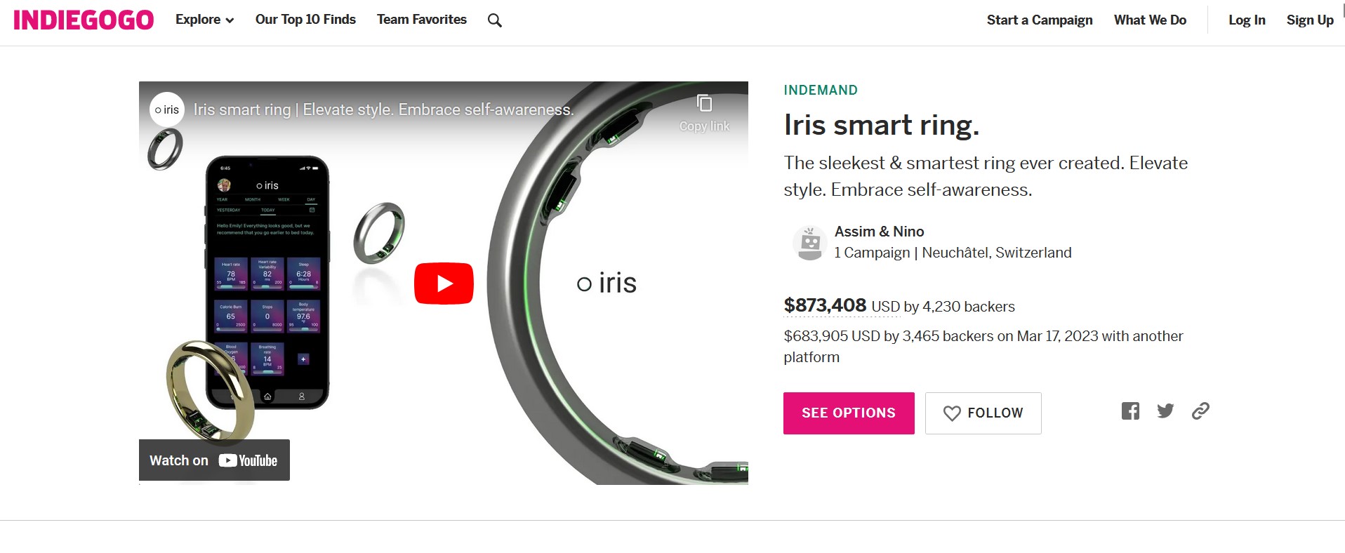 iris smart ring on indiegogo